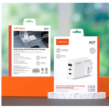 VIPFAN 65W Ultra Fast Charger w/ 2 USB-C  (AU7)